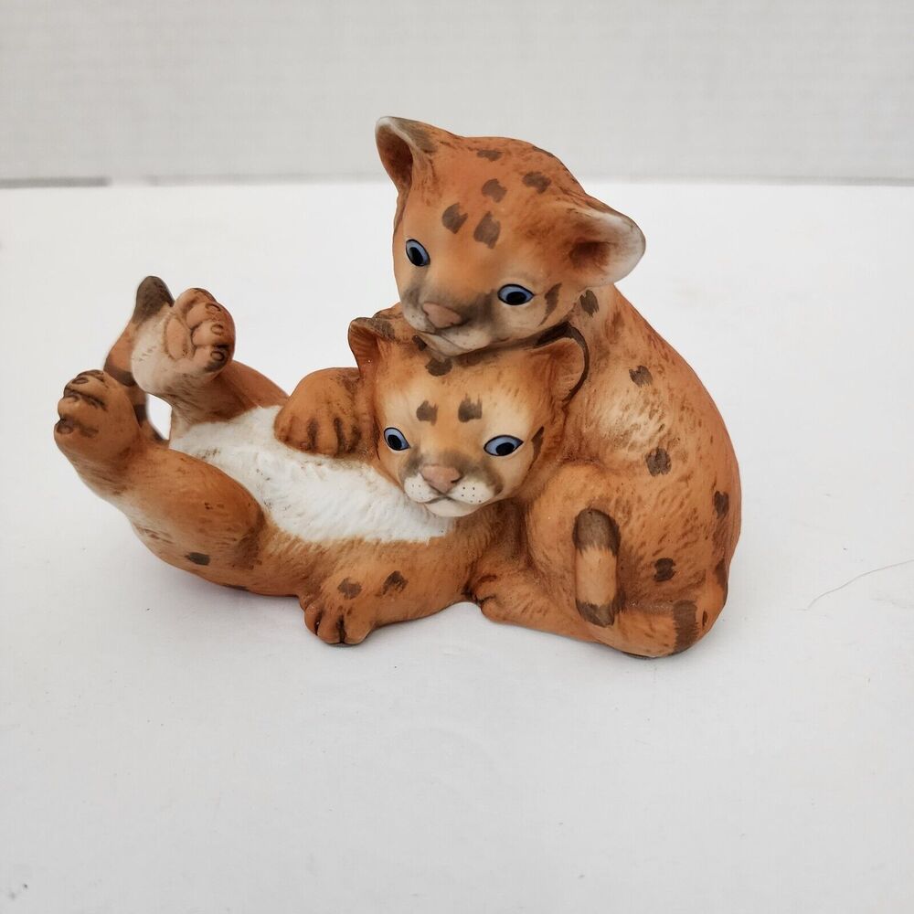 Masterpiece By Homco Porcelain "Curious Cougars” Two Cubs Frolicking Vtg 1993